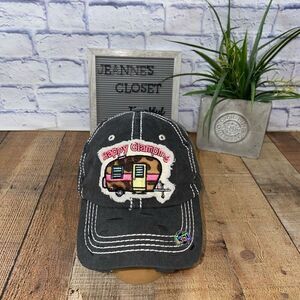 Happy Glamping Cap Distressed Vintage Baseball Hat Home Away From Home Cotton